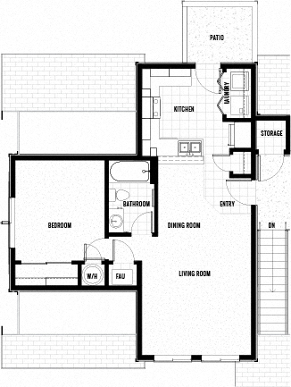 Floor plan for 1 bed, 1 bath, 663 sqft